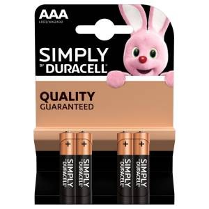 (1 Confezione) Duracell Simply Batterie 4pz MiniStilo LR03 MN2400 AAA - min. ordine 4pz