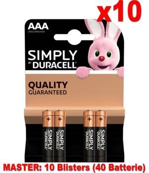 (10 Confezione) Duracell Simply Batterie 4pz MiniStilo LR03 MN2400 AAA