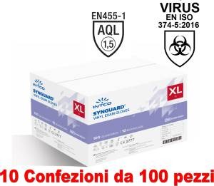 10Conf. da 100pz - Taglia XL - Guanti Vinyl Uso Medico Senza Polvere