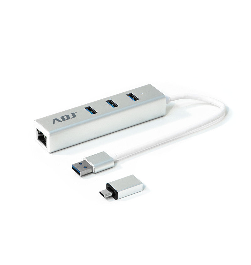 HUB ADJ HB195 type-C/USB  multiporta argento 3 porte USB 3.0 + RJ45