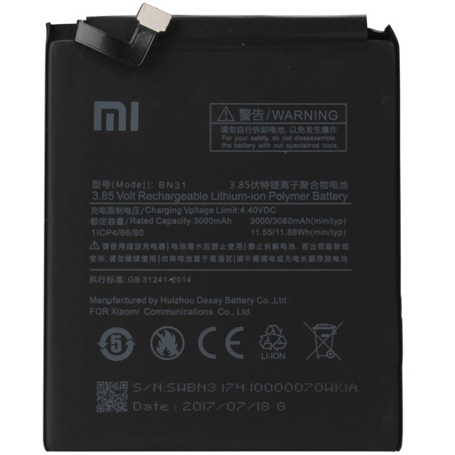 Batteria 3080 mAh BULK per Redmi Note 5A, Mi A1, Redmi S2