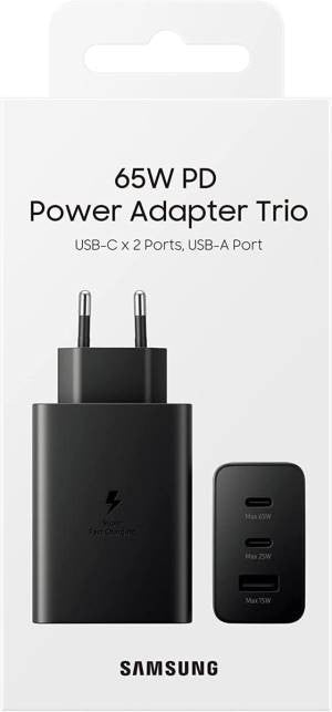 Samsung Caricabatterie 65W Trio EP-T6530 FC USB-C+USB-A Black